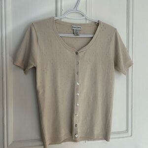 Beige Button-Up Short Sleeve Cardigan